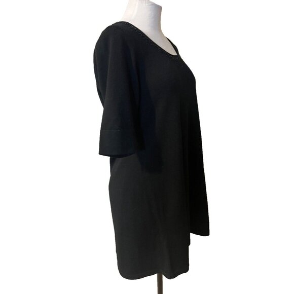 Eileen Fisher Women's Sweater M Medium Black Beaded Merino Wool Short Sleeve - Picture 7 of 13